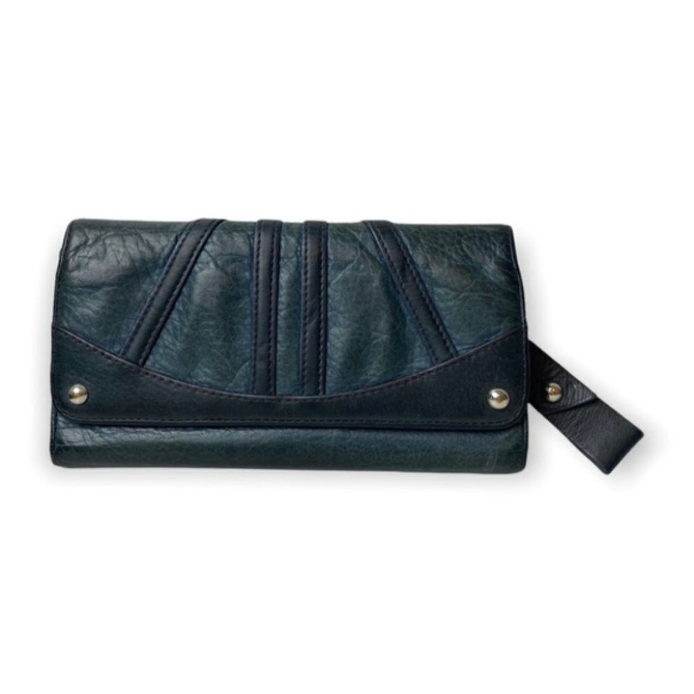 💚 B. Makowsky Dark Green Leather Wallet with Animal Print Lining
